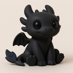 3D Printed Toothless Chibi Figurine – Black Sitting Baby Dragon Toy/Decor