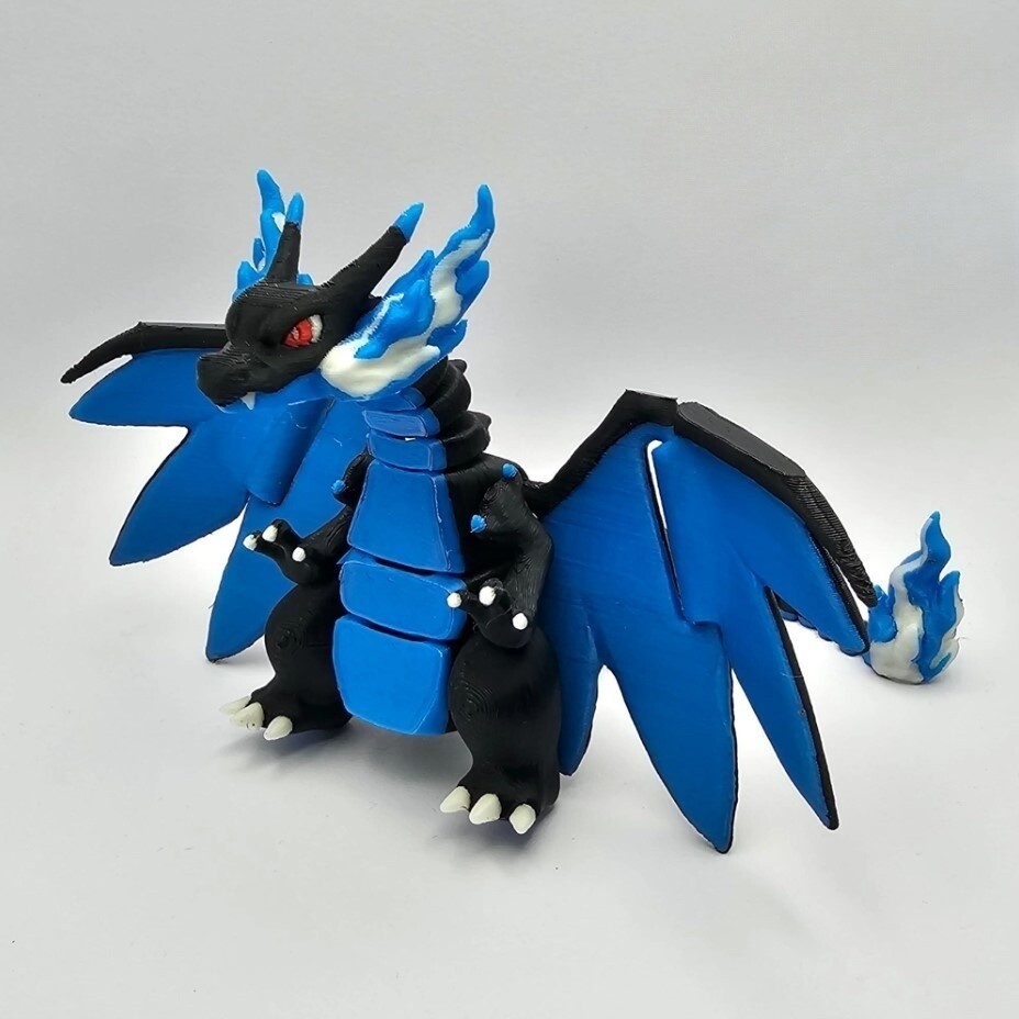 Mega Charizard X – Articulated. Winged Dragon 3D Printed. Flexi Factory Toy