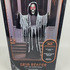 5.5 FT LED ANIMATRONIC~GRIM REAPER~SOUND ACTIVATED MOVING HEAD/JAW/ARMS. NEW