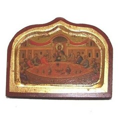 Last Supper Icon with sheets of Gold (Lithography) (6.5 x 4.8 inches)