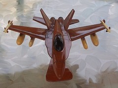 US Navy F-18 Model Jet Aircraft Hand Carved Mahogany High Gloss