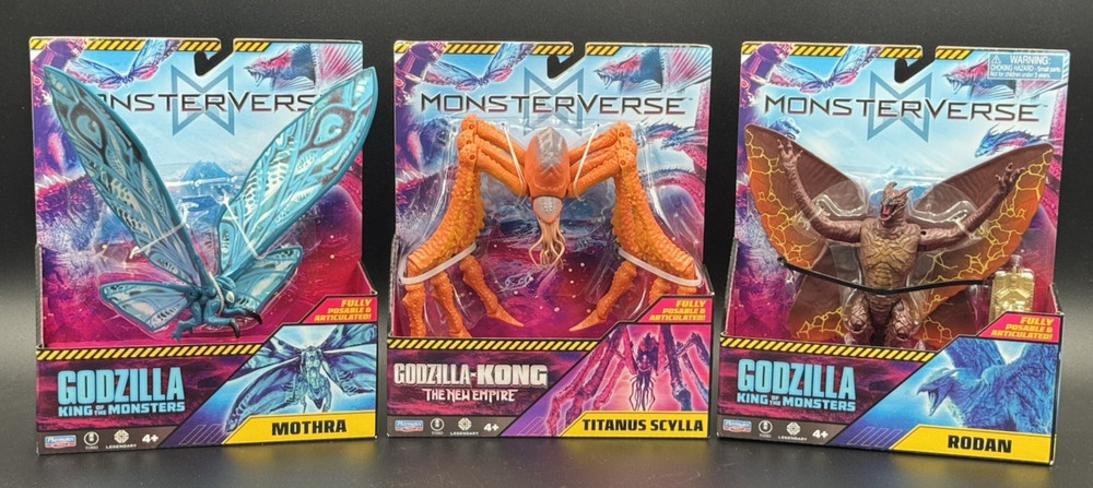 MonsterVerse Godzilla Figure Set of 3 Titanus Scylla, Rodan & Mothra NIB