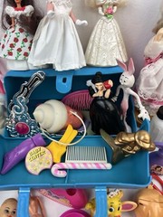 Huge Lot Of Vintage Girls Toys + Blue Plastic Case 48 Pieces Total Disney Mattel