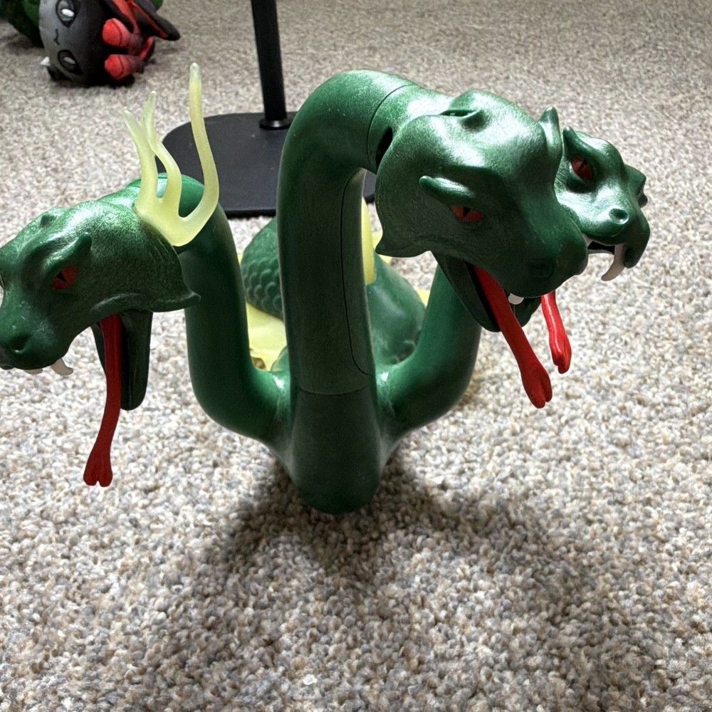 Green 3-Head Hydra Dragon Action Figure Toy, Plastic Fantasy Red/Yellow