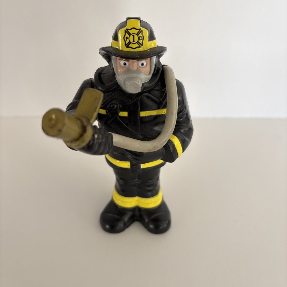 Vtg OddzON 5″ Fireman Action Figure Fire Fighter Wearing Black Yellow