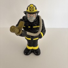 Vtg OddzON 5″ Fireman Action Figure Fire Fighter Wearing Black Yellow