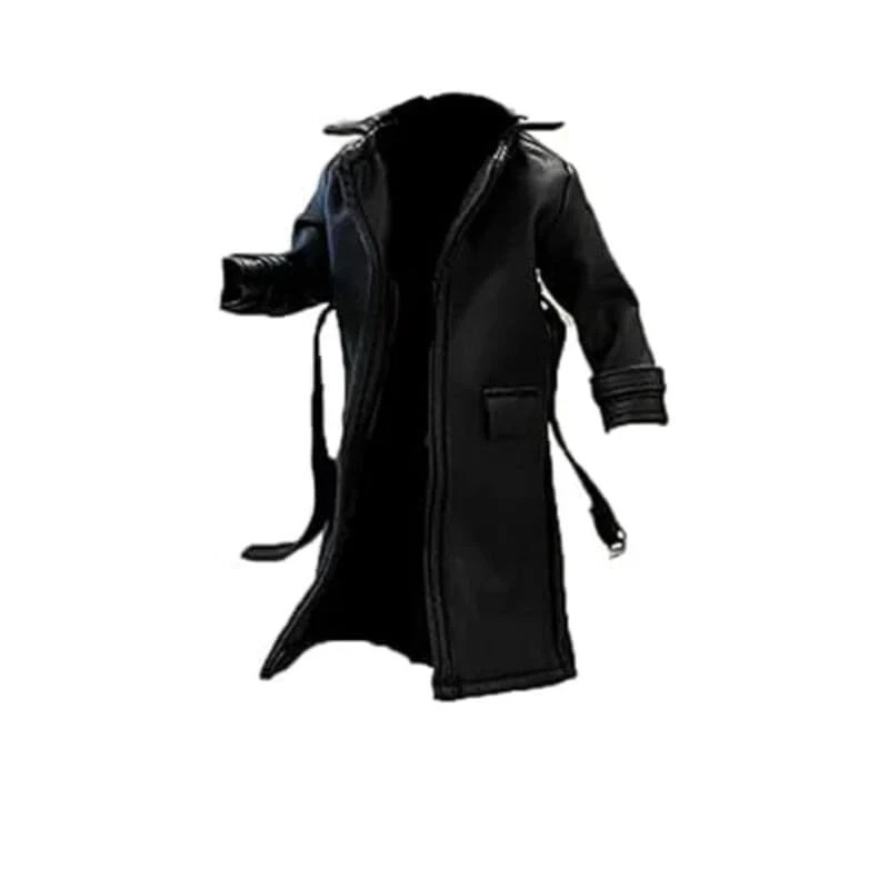 1/12 Scale Sodier Wired Black Faux Leather Trench Coat Model for 6″ Fi…
