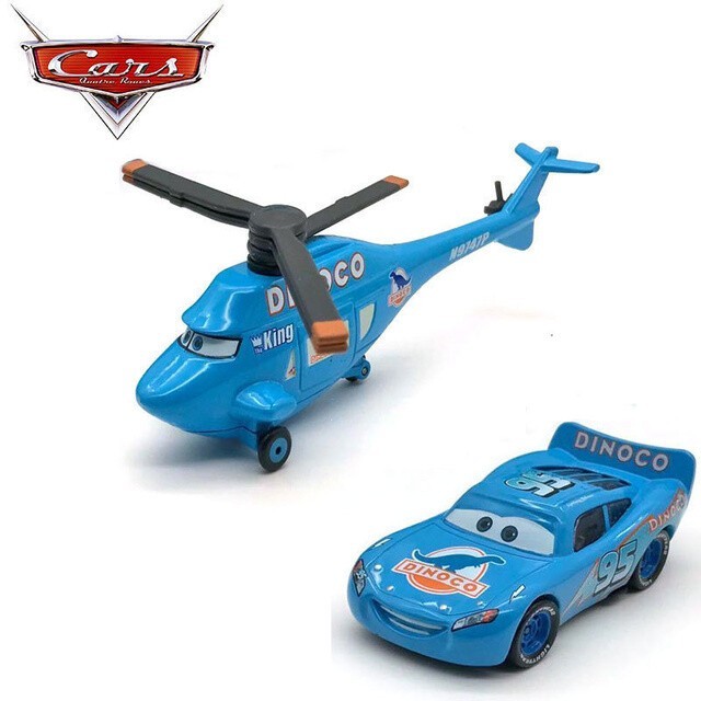 2-Car Disney Pixar Cars DiNOco Helicopter Lightning McQueen 1:55 Diecast Toy Car