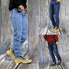 1:6 Scale Distressed Classic Jeans & Belt Model For 12” Male Action Figure Body