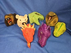 7 Vintage Rubber Hand Puppets Lot Animals Dragons Bears Dinosaur Alligator SOFT
