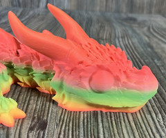 Horned Dragon 3d printed Articulated 19in Melon Pink, Green, Orange Multicolor