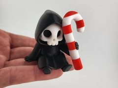 Sitting Grim Reaper with Candy Cane – Cute Goth Christmas Shelf Sitter