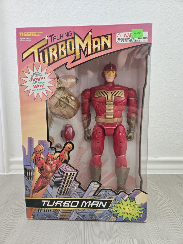 Tiger Electronics Talking Turbo Man 13in Action Figure Lights Sounds Rocket