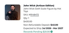 Hot Toys 1/6 MMS833AE John Wick Artisan Edition