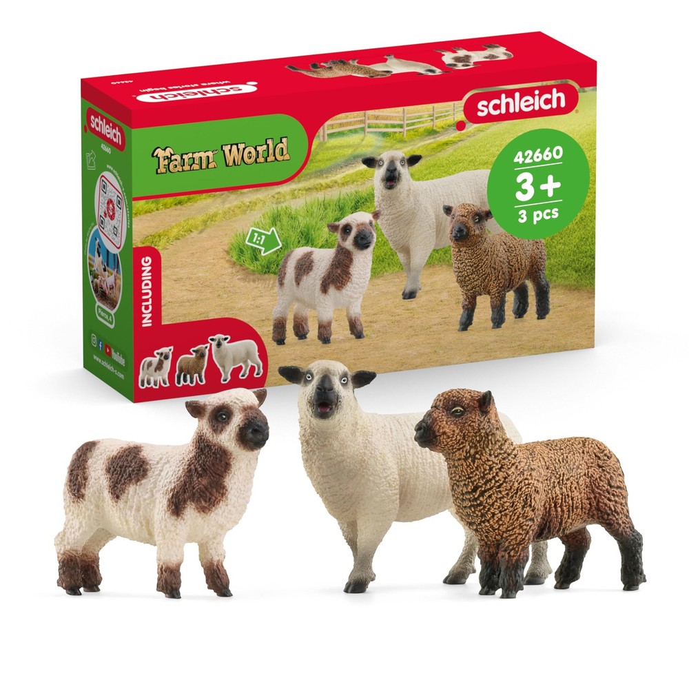 Farm World – Sheep Friends Playset – 3 Realistic Sheep Figurines – Cute Farm …