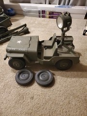 G. I. Joe 7000 Vintage Jeep, Trailer, Spotlight & Guns W/Stands, & Spare Tires