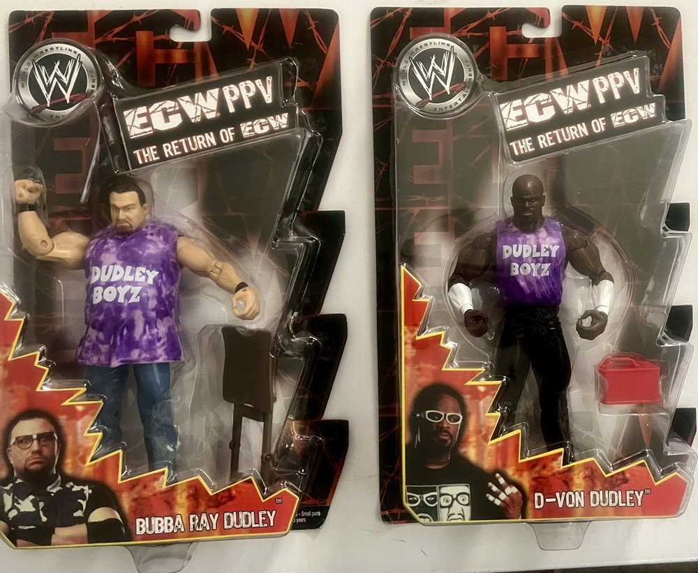 2005 Jakks WWE Return Of ECW PPV Dudley Boyz Bubba Ray D-Von Dudley Figures Set