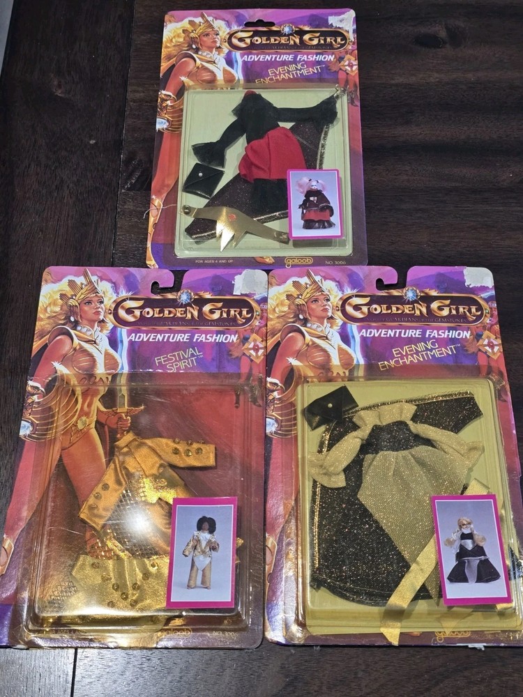 Vintage 1984 Galoob Golden Girl Adventure Fashion Lot of 3 MOC Sealed Dragon Que