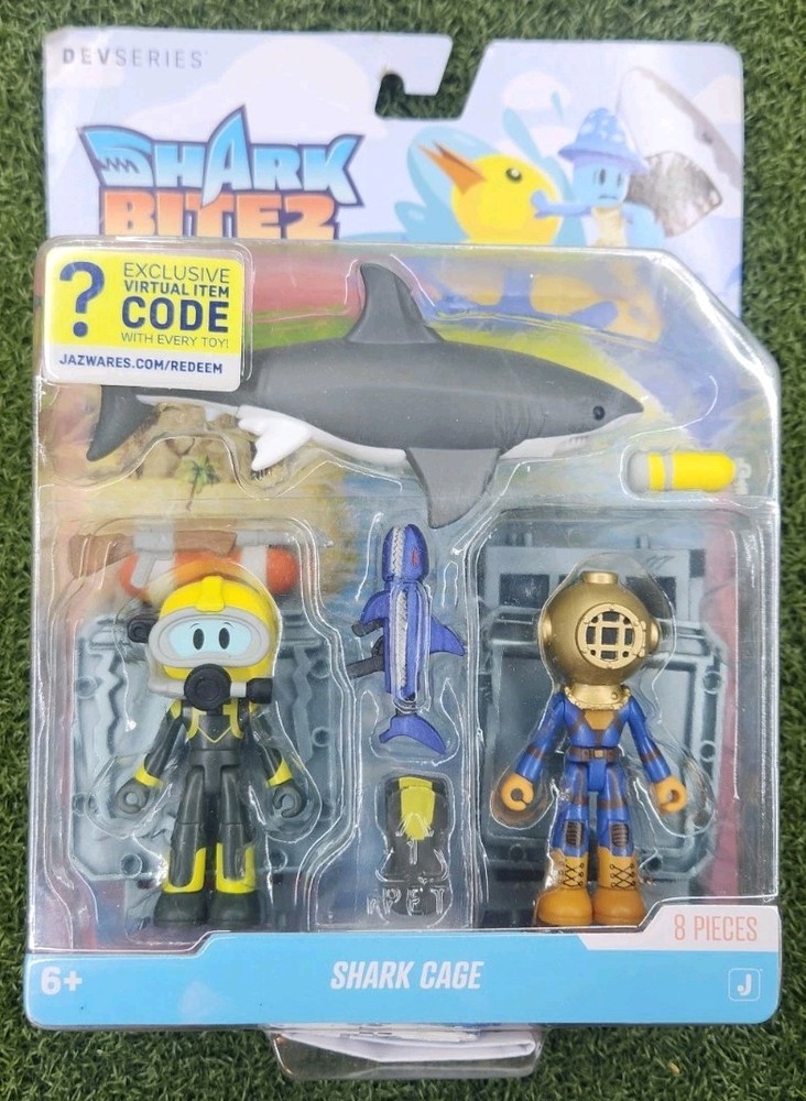 Roblox DevSeries Shark Bite 2 Shark Cage Figure Set W/Exclusive Virtual Code NIB