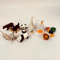 Lot of 10 Mixed Animal Figures Bear Panda Cat Whale Lion Rooster Duck