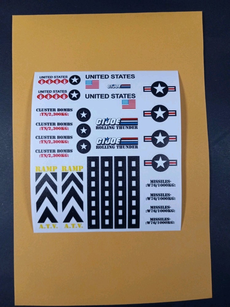 Gi Joe 1988 Rolling Thunder New Sticker Sheet, Custom, Peel & Stick, New!