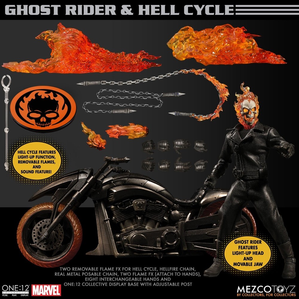 Mezco Toyz One:12 In StockMarvel Ghost Rider And Hell Cycle 1/12 Action Figure