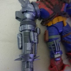 Blue Red Gray Yellow Action Figure w/ Large Gray Cannon Mechanical Arm Plastic