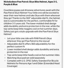 Schwinn Paw Patrol Skye Kids Bike Helmet Adjustable Girls 3-5 Years Purple Pink