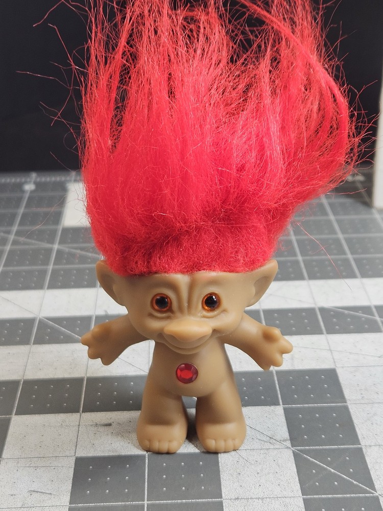 Vintage Ace Novelty Troll Doll Figure Red Hair Belly Gem Made in China 3.5″ Tall