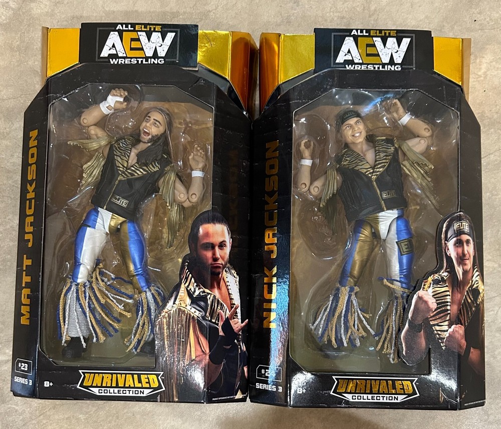 LOT 2 Nick & Matt Jackson All Elite AEW Wrestling figure set in box