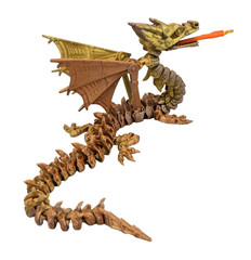 3D Printed Steampunk Dragon Figurine, Articulated, DIY Wings, 17.5″, Metal Gold