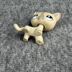 Littlest Pet Shop Beige Grey Cat #468 Figure Hasbro Blue Eyes 2004 LPS Toy