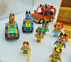 15 Bluey Characters & Bluey Toy Accessories, 4 Wheelers, Jeep, Play House, Etc.
