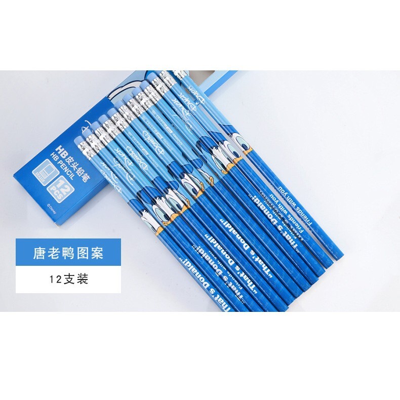 12pcs/set Disney Stitch Frozen Kids Pencil Anime HB Cute Cartoon With Eraser