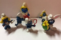 Smurf Figurines Toys 1970s 1980s Miniature Lot PVC And Smurfette Wind Up Toy