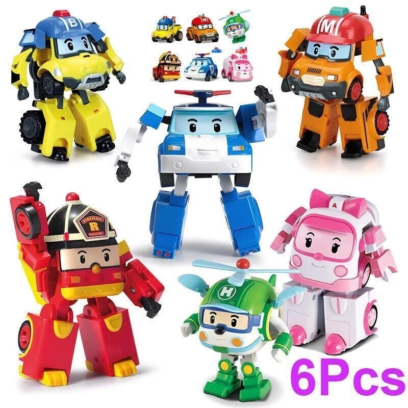 6pcs Academy Robocar Toys Poli Roy Amber Robot Mark Bucky Transformer Kids Gifts