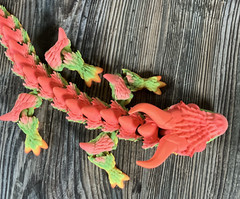 Horned Dragon 3d printed Articulated 19in Melon Pink, Green, Orange Multicolor