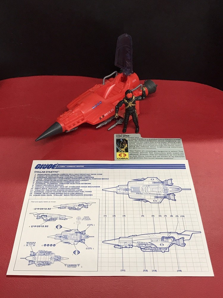 GI Joe 1988 Stellar Stiletto Airplane Jet W/ Figure & Blueprint manual CLEAN