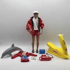 1968 Barbie Baywatch Lifeguard Ken Doll 12 “David Hasselhoff W/ Dolphin & Jetski