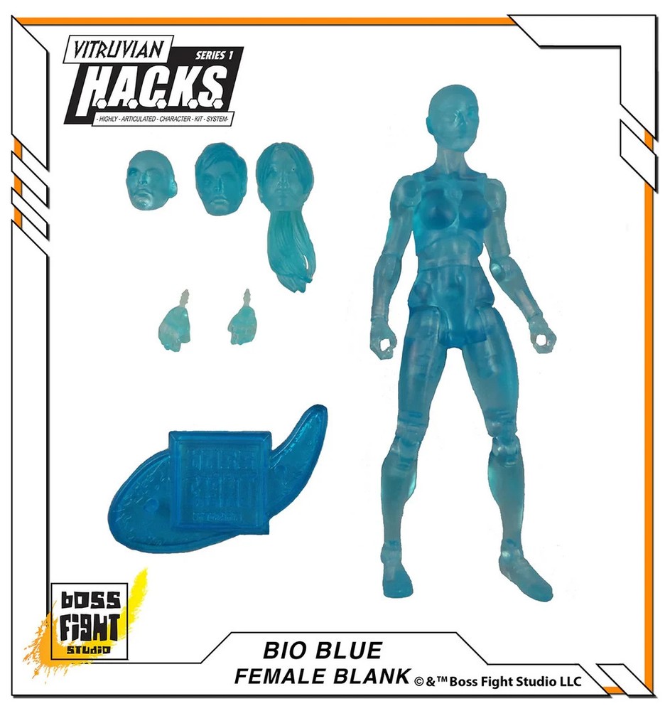 Bio Blue Vitruvian HACKS Blank Female Action Figure 3 3/4″ Boss Fight
