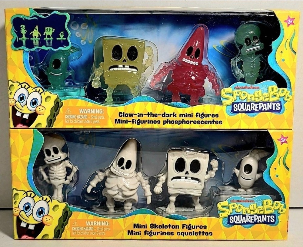 Spongebob Squarepants Mini Skeletons & Mini Glow In The Dark Figures NIB