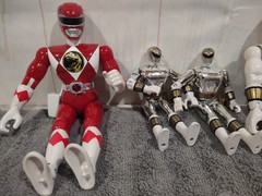 Mighty Morphin Power Rangers Red White Metallic Silver 4 Total Figures Bandai