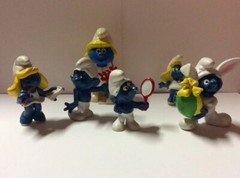 Smurf Figurines Toys 1970s 1980s Miniature Lot PVC And Smurfette Wind Up Toy