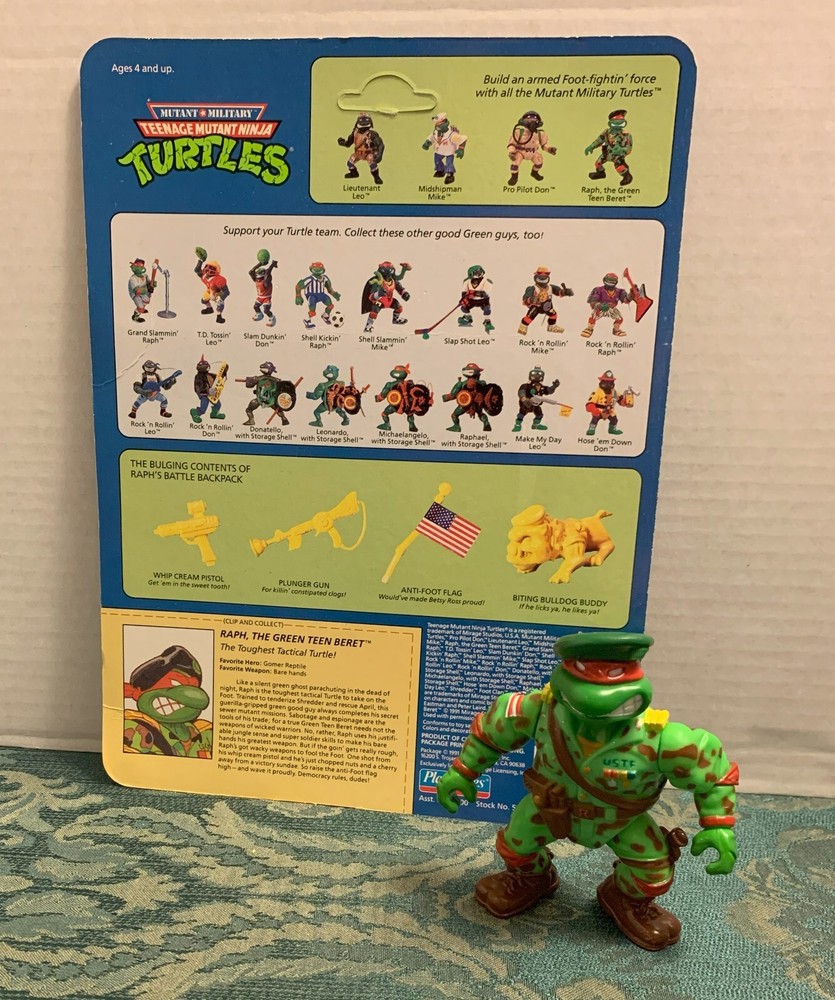TMNT Raph the Green Teen Beret 1991 w/ Back Card -NO Accessories – NOT COMPLETE