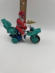 Power Rangers Figure Red On Green Bike Wind up and Roll Works United Kingdom