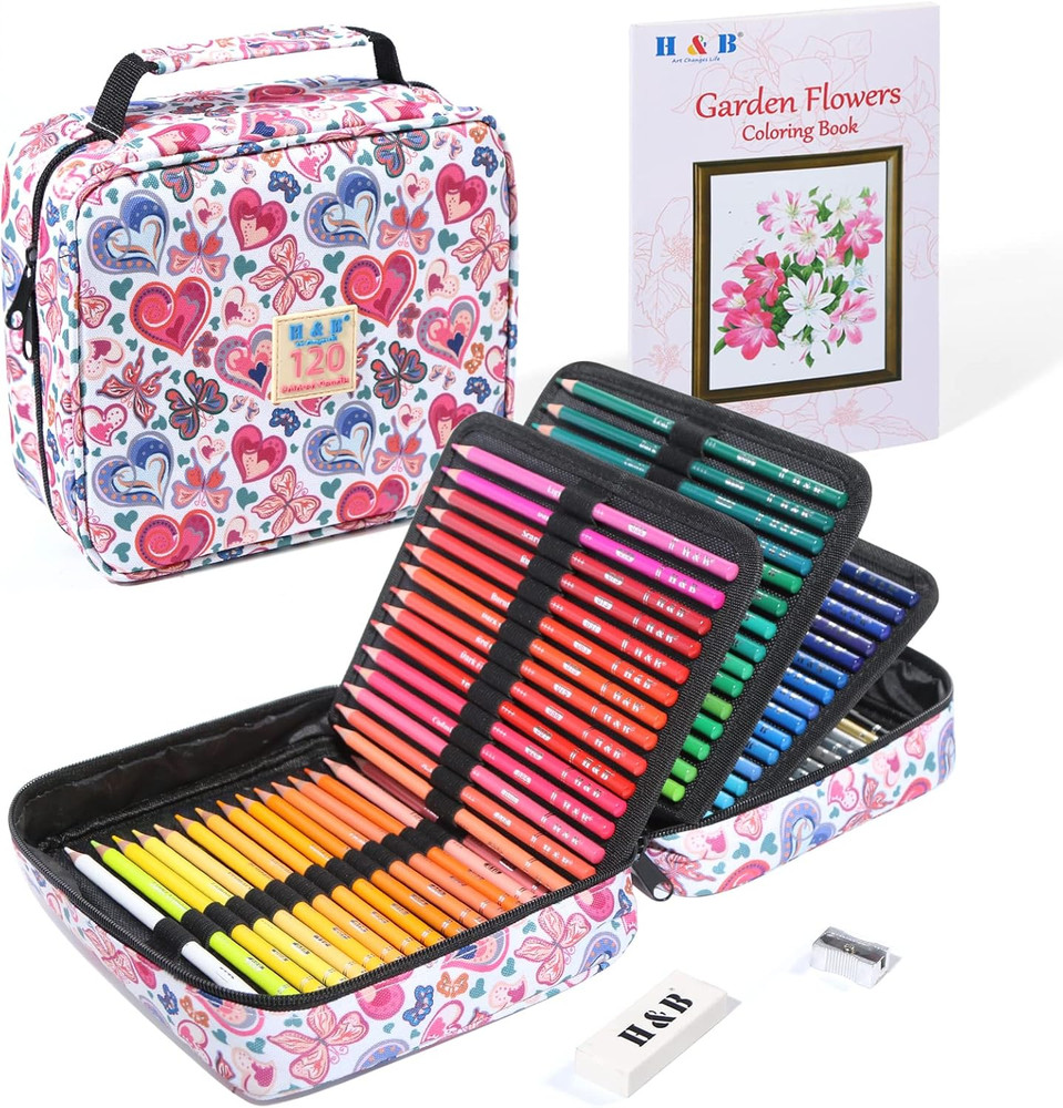 120 Colored Soft-core Coloring Pencils Set, Coloring Book and Portable Storage B