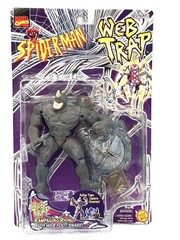 ToyBiz 1997 Marvel Spider-Man Web Trap Rampaging Rhino Action Figure Carded 6”
