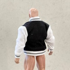 PB-LTJKT: 1/12 Black Varsity Jacket with white sleeve for 6″ muscular body