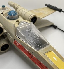 Vintage Star Wars Kenner Battle Damaged X Wing Canopy Glass Repro Part Cracked