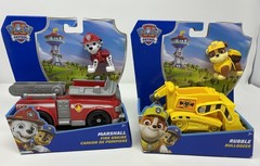 Lot 2 NIB Paw Patrol Vehicle, Action Figure Rubble Bulldozer Marshall Fire Truck